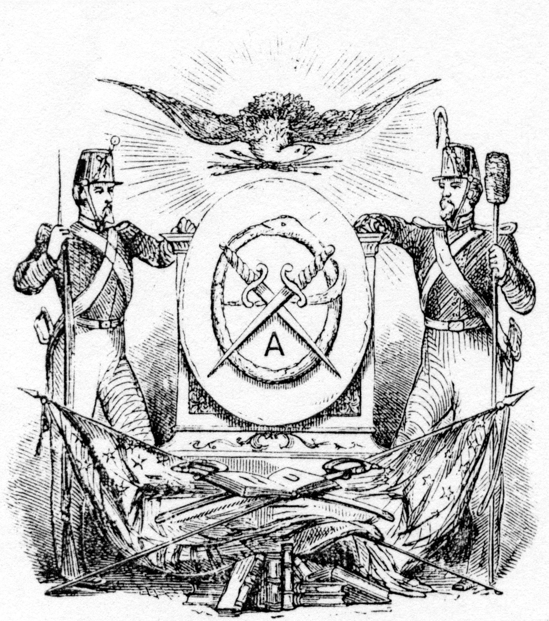 Historical illustration of military insignia and symbols.