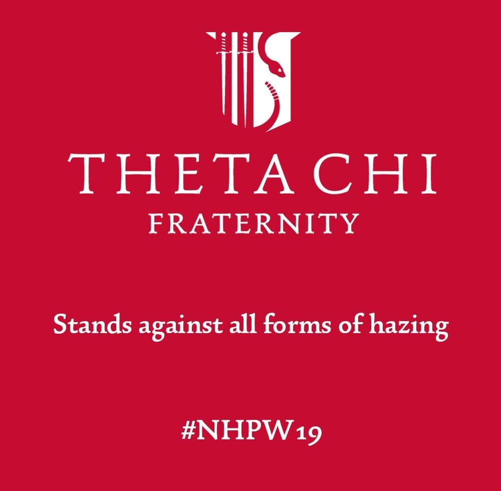 NHPW 2019 Theta Chi Fraternity anti-hazing awareness campaign graphic.