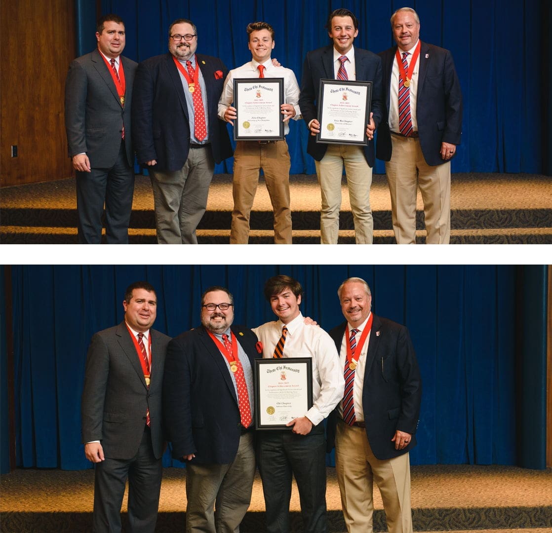 Award ceremony with recipients and presenters on stage.