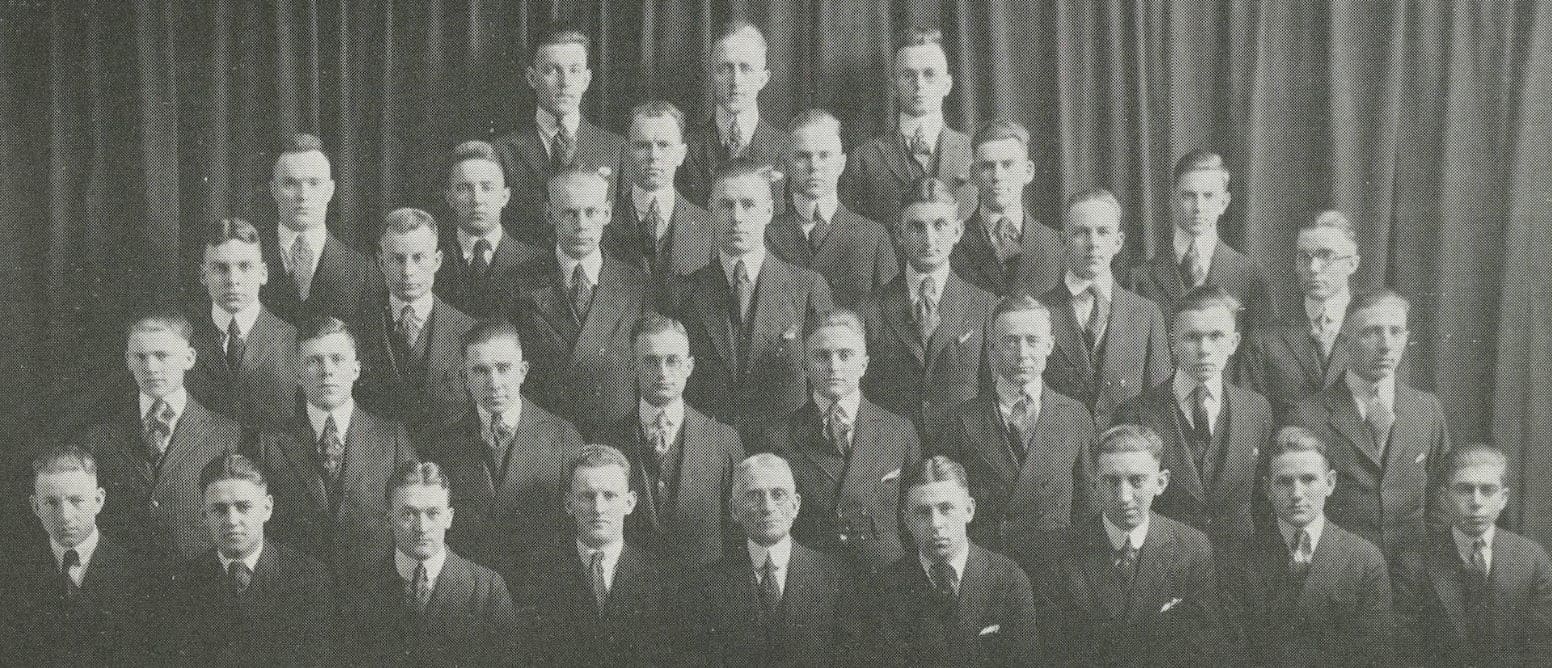 Purdue Group portrait of men in formal suits, early 20th century.