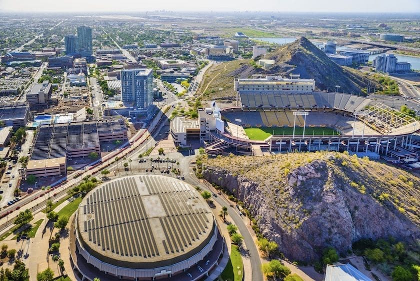Aerial view of Sun Devil Stadium and surrounding area.