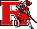 Rutgers University mascot holding sword and shield.