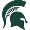 Spartan helmet logo in green and white.
