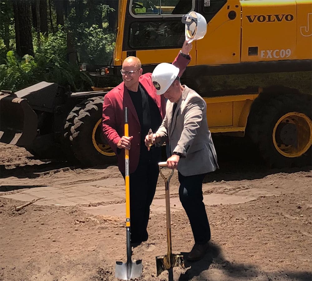 Billy Watterson Groundbreaking ceremony with shovels and construction equipment.