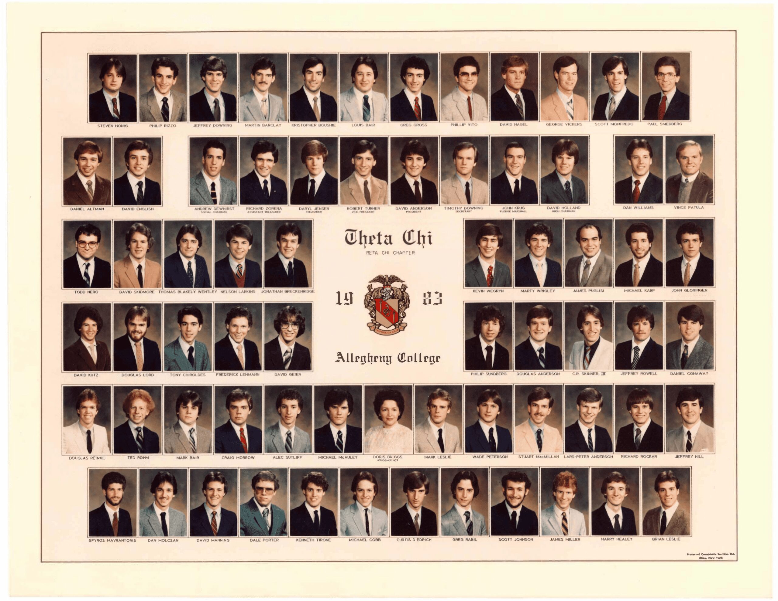 Theta Chi fraternity members, Allegheny College, 1983.