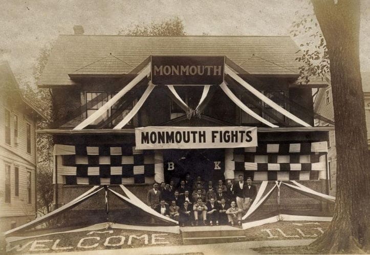 Beta Pi - Monmouth Historic Monmouth Fights event with decorated building.