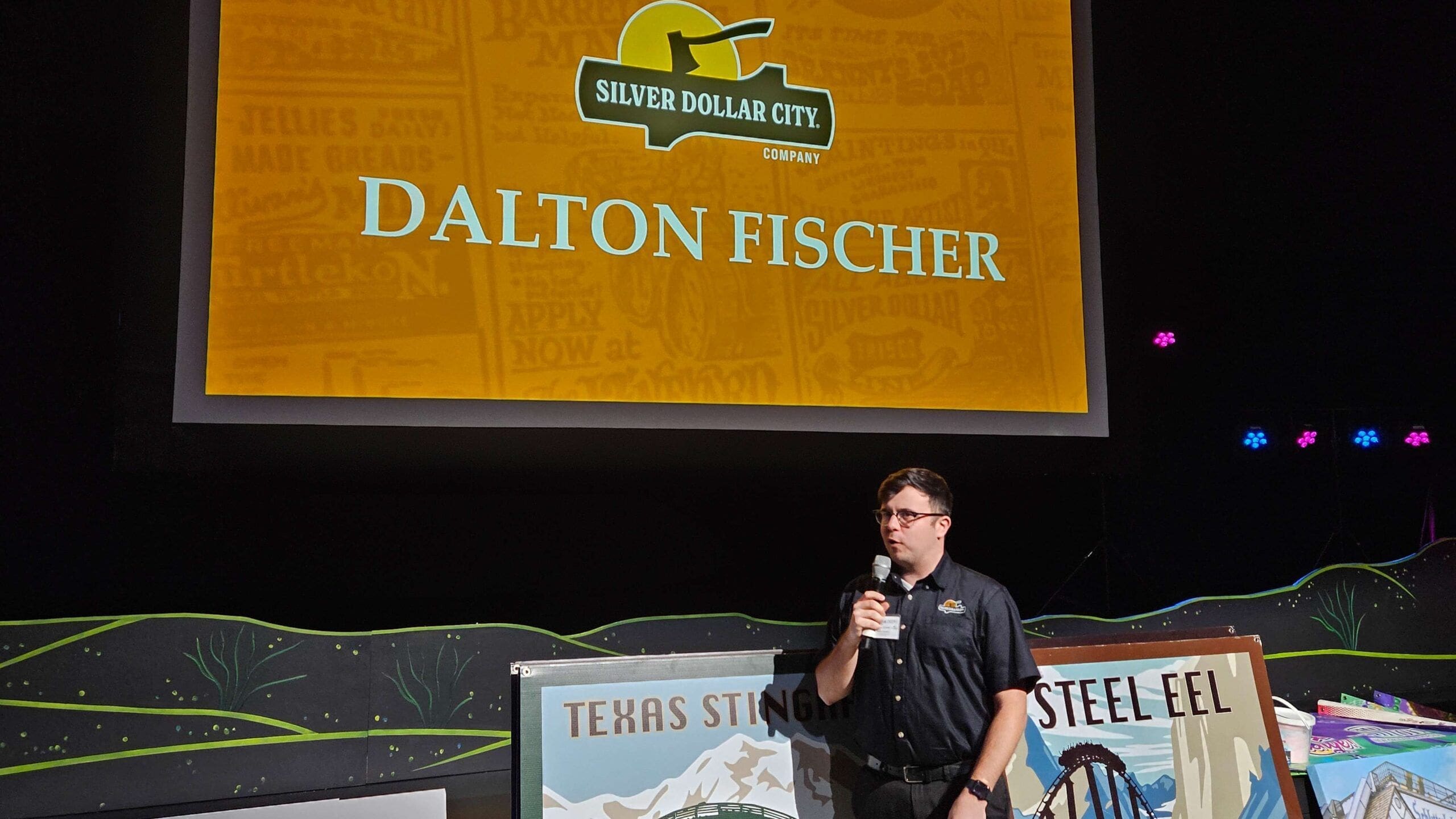 Dalton Fischer presenting at Silver Dollar City event.