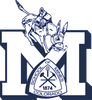Logo of military academy with horse and axe symbols.