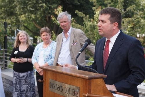 Speaker at Dickinson College event with audience members.