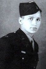 Black and white portrait of a young soldier.