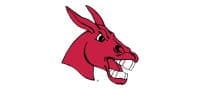 Red donkey mascot logo design for branding.