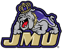 JMU Bulldogs logo with crown and fierce expression.