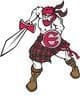 Warrior in kilt wielding sword and shield.