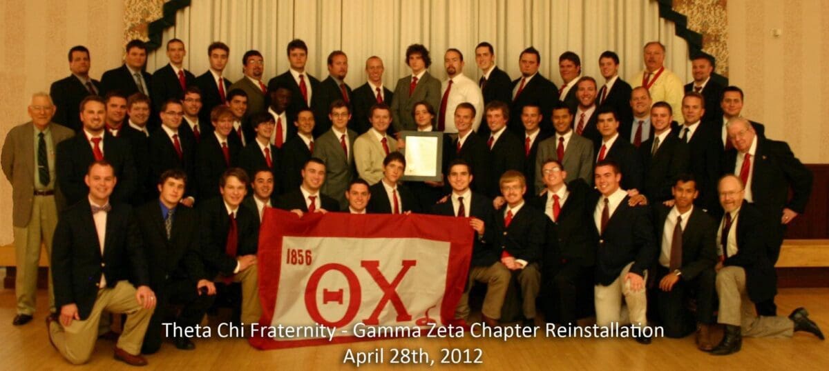 Gamma Zeta Chapter of Chi Phi Fraternity group photo.
