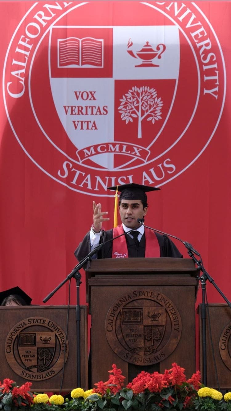 Graduation speaker at California State University ceremony.