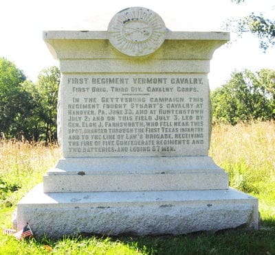 First Regiment Vermont Cavalry memorial stone inscription.