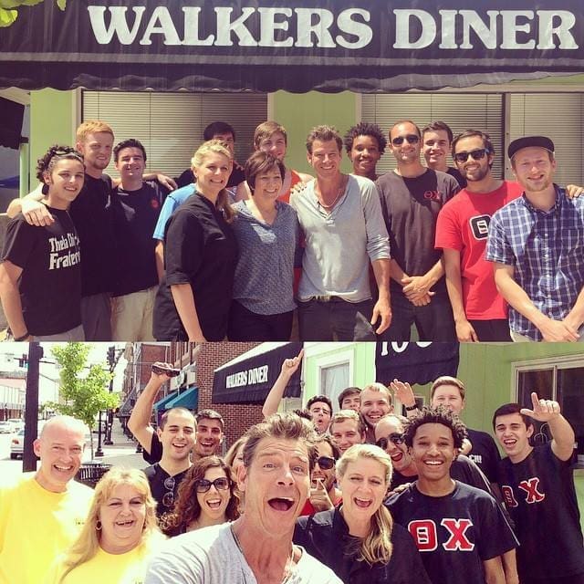 Group photo outside Walker's Diner with staff and guests.