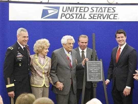 James Megellas Ceremony honoring a veteran at USPS event.