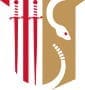 Abstract logo featuring swords and a snake.