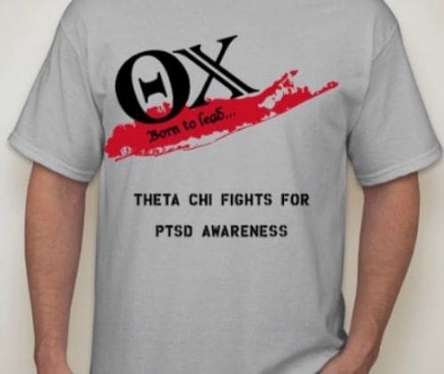 Theta Chi t-shirt promoting PTSD awareness campaign.