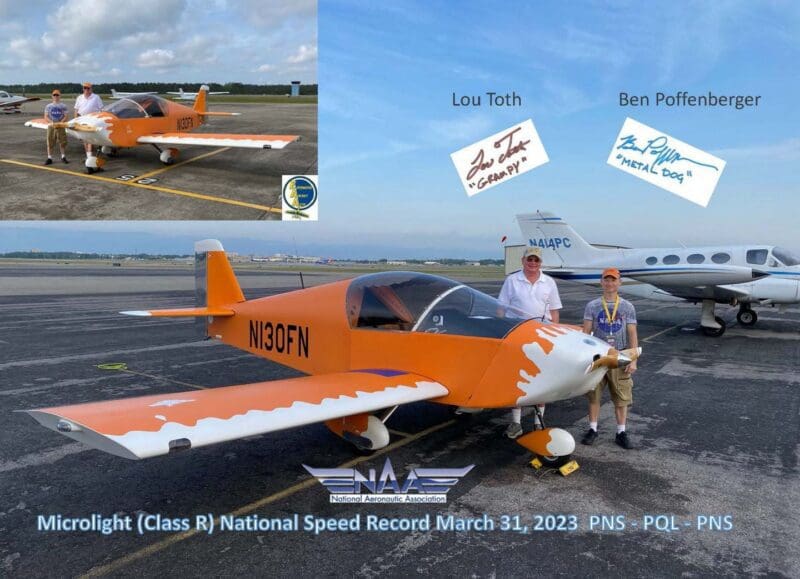 Lou Toth and Ben Poffin with record-setting aircraft.