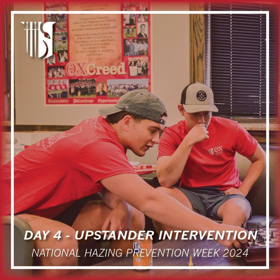 Students discussing upstander intervention strategies for hazing.