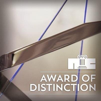 Award of Distinction trophy with blue accents.