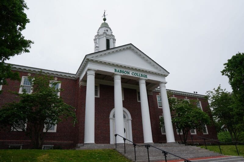 Babson College main building with classic architecture.