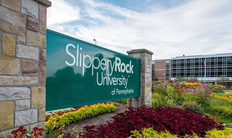 Slippery Rock University entrance sign in Pennsylvania.