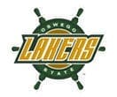 Oswego State Lakers logo with ship's wheel design.