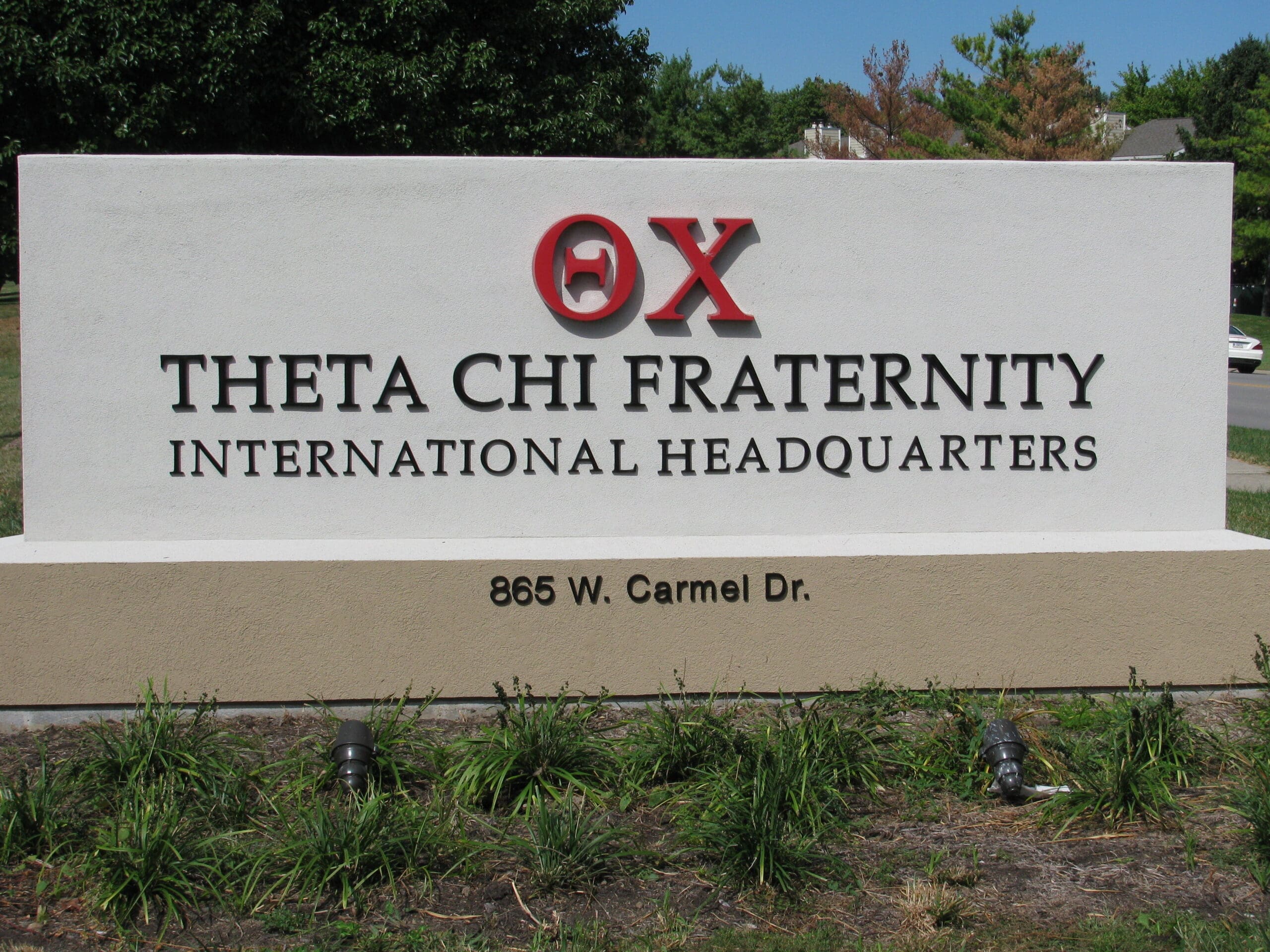 Theta Chi Fraternity international headquarters sign in Carmel.