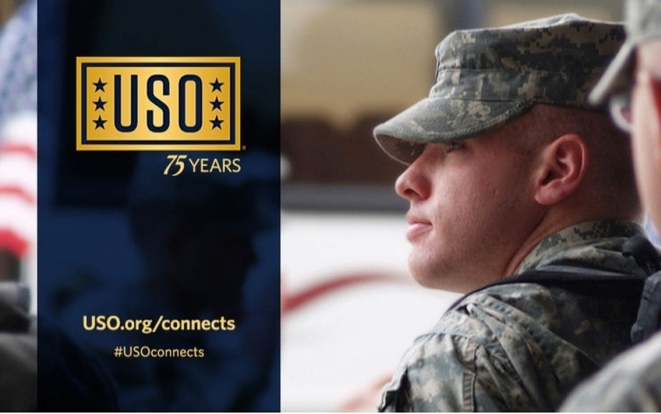 USO 75th anniversary celebration with soldier profile.