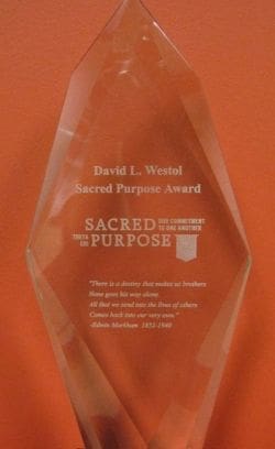 David E. Westol Sacred Purpose Award trophy image.