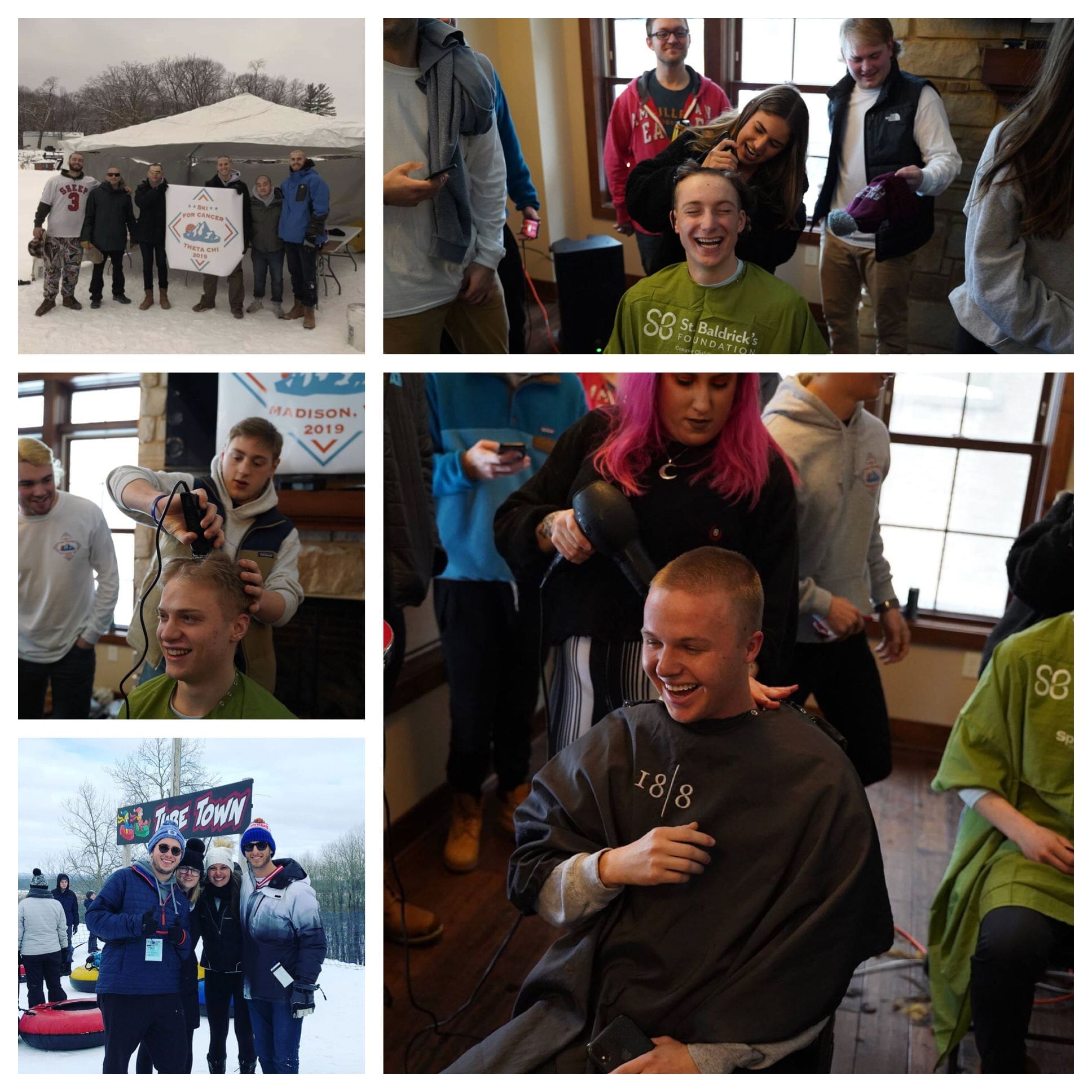 Group event featuring haircuts and winter activities.