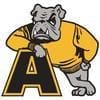 Bulldog mascot leaning on letter A logo