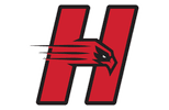 H logo featuring a red hawk design.
