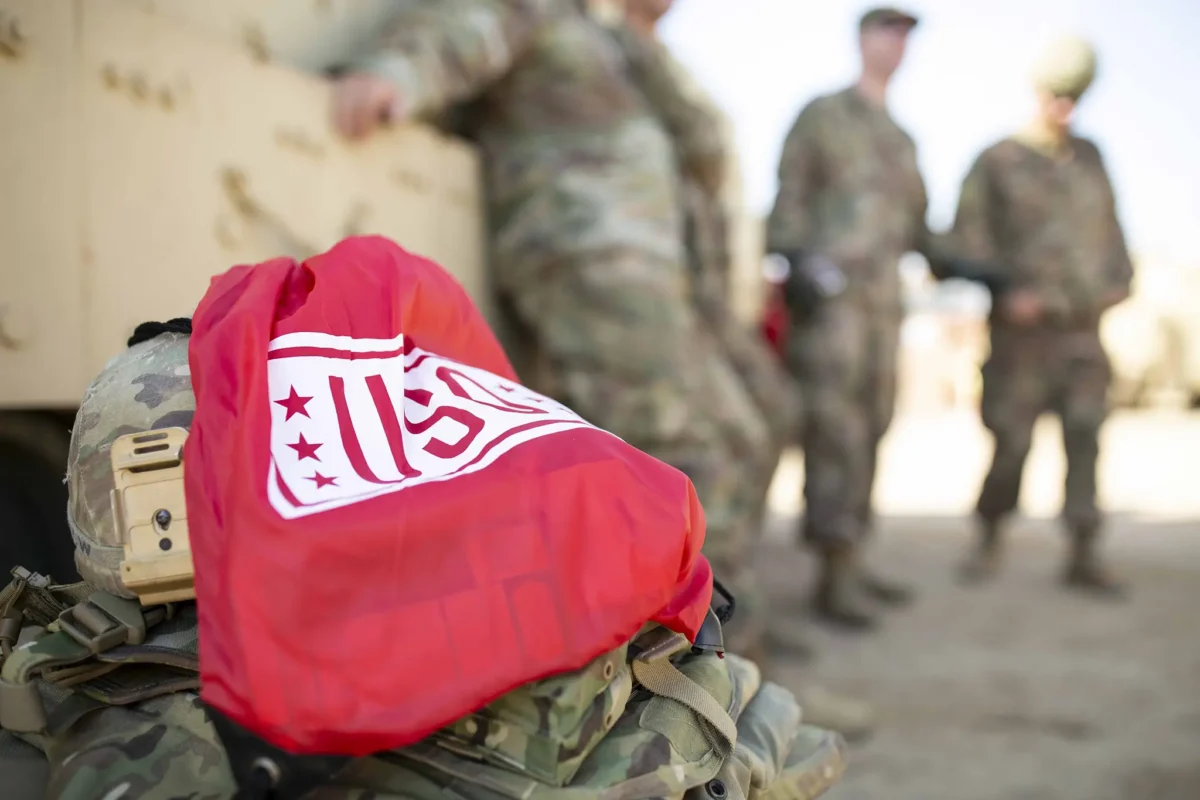 a red bag with the USO logo