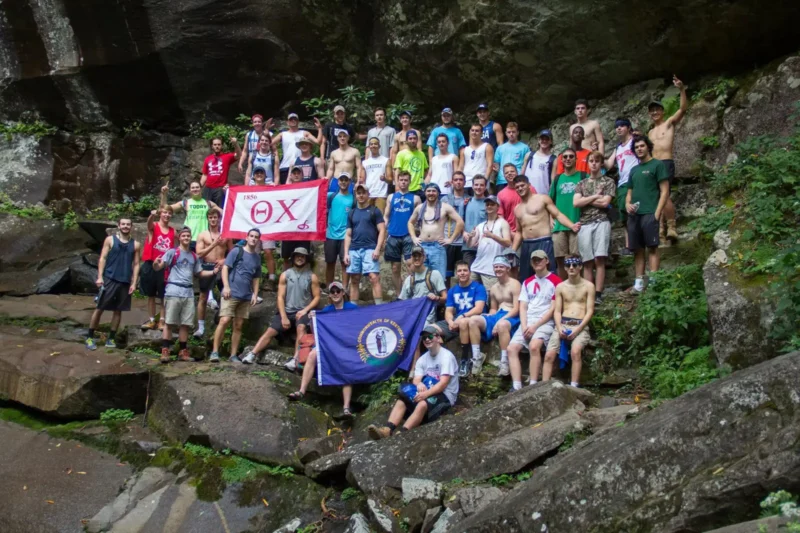 a group of Theta Chi at Rainbow Falls
