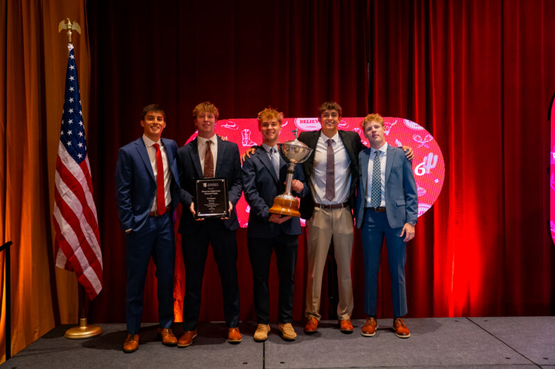 Theta Omega/Applachian State brothers holding their 2026 Lewis Memorial Trophy