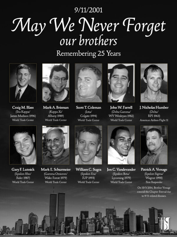 25 year memorial of Theta Chi brothers who perished during September 11, 2001